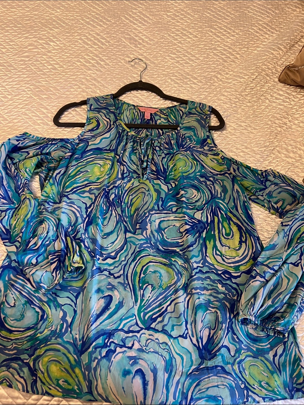 Lilly Pulitzer blue  & Green Swirl Cold-Shoulder Blouse